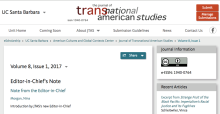 Header for the front page of the current issue of the web-based Journal of Transnational American Studies
