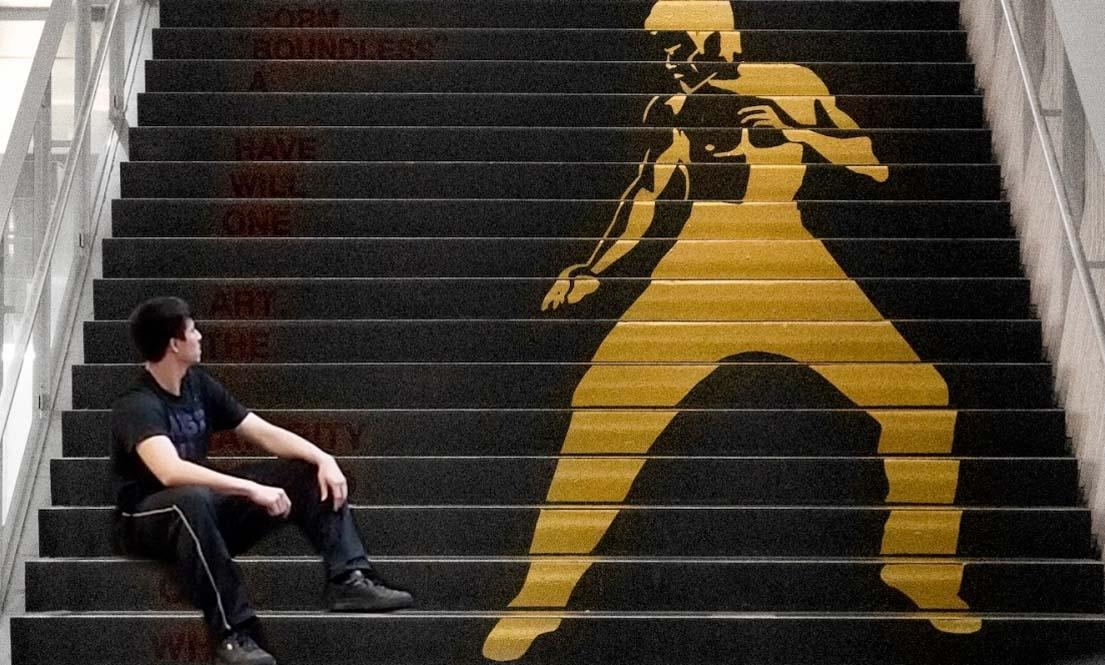 Bruce Lee art installation on Odegaard Library steps