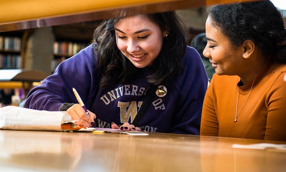 Students studying together in the Husky Union Building